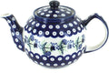 Blue Rose Polish Pottery - Blue Sweet Annie Medium Teapot - 4 Cup Capacity - Hand-Painted Polish Pottery Ceramic Coffee & Tea Server