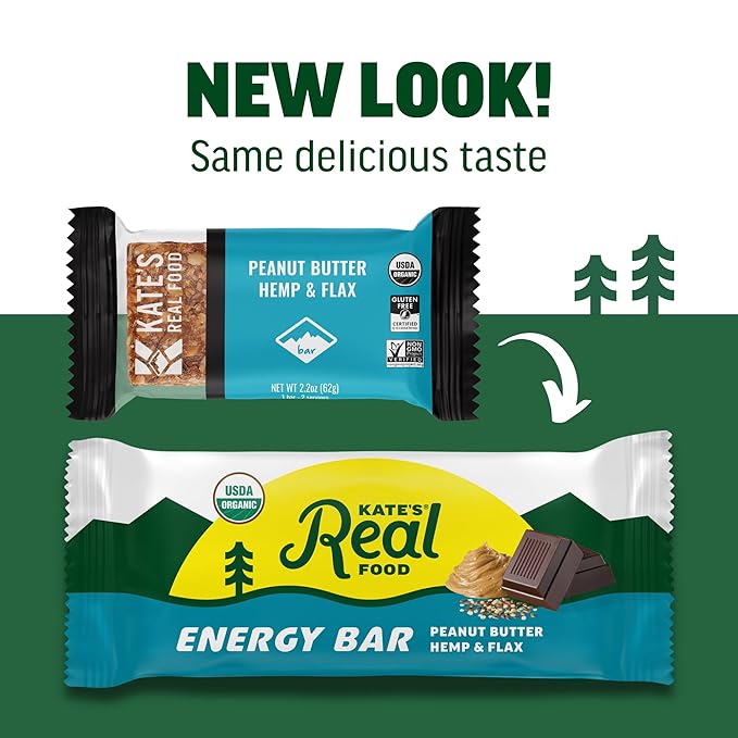 Kate’s Real Food Organic Energy Bars, Non-GMO, All-Natural Ingredients, Gluten-Free and Soy-Free Healthy Snack with Natural Flavors, Peanut Butter Hemp and Flax (Pack of 6)