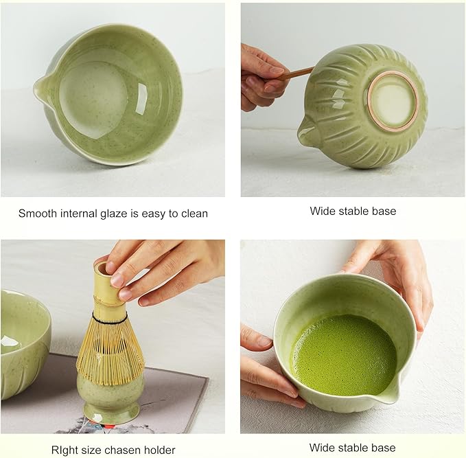 Matcha Whisk Set - 8PCS Japanese Tea Set Includes Matcha Bowl, Bamboo Whisk with Ceramic Holder, Bamboo Scoop, stainless steel sifter, tea towel, handle scoop,Matcha Kit for Ceremony(White/8PC)