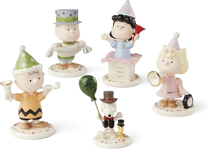 Lenox 866598 Peanuts 5-Piece Happy New Year Figurine Set by, Decorations, Indoor Decor, Collectible Figures