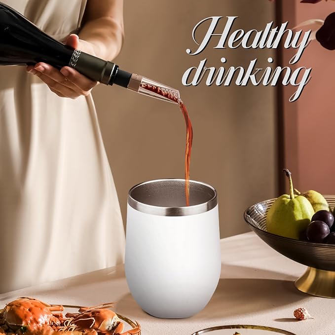 12oz Stemless Wine Tumbler with Lid Double Wall Insulated Wine Cup Stainless Steel Glasses Tumbler with Straw Insulated cocktail Tumbler Coffee Mug for Hot and Cold Beverages (Multicolor-9,6Pack)