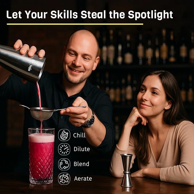 Boston Shaker Set, Professional Cocktail Shaker Set (18oz/28oz), Weighted Stainless Steel Bar Shaker for Bartending, Leakproof & Dishwasher Safe, Ideal for Home Bar and Professional Bartender