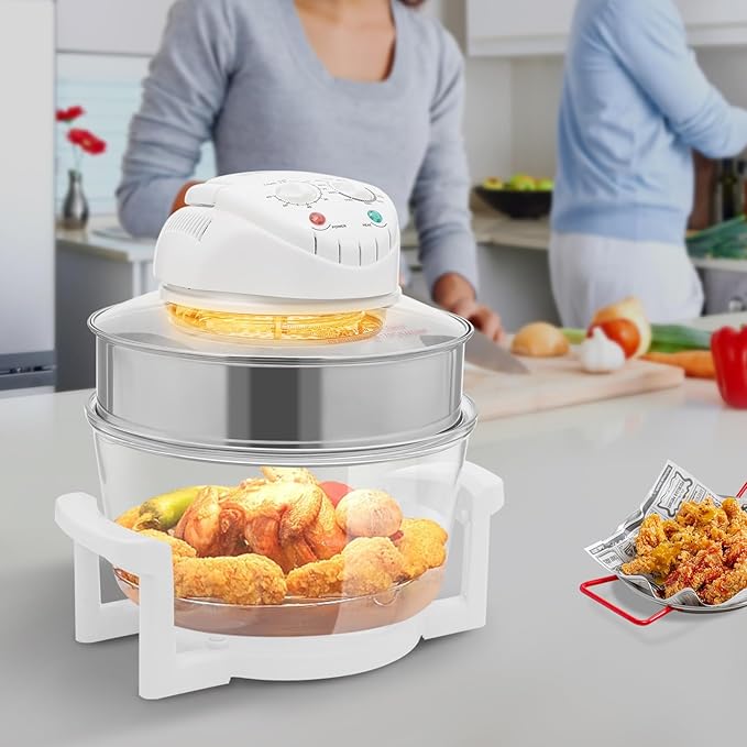 17L Glass Turbo Air Fryer, 1200W-1400W Electric Oven, Automatic Power Off/Knob Control, 360° Viewable Airy Fryer 110V for Home Kitchens Restaurants Family Gatherings