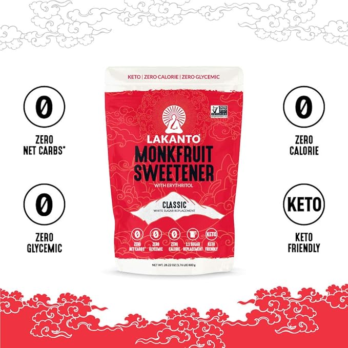 Lakanto Classic Monk Fruit Sweetener with Erythritol - White Sugar Substitute, Zero Calorie, Keto Diet Friendly, Zero Net Carbs, Baking, Extract, Sugar Replacement (Classic White - 1.76 lb Pack of 3)