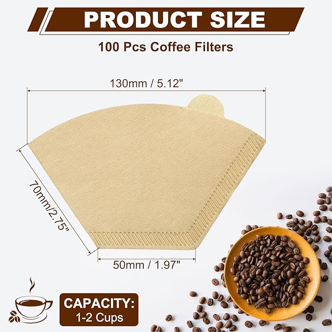 uxcell 100Pcs Coffee Filters, Disposable Fan-Shaped Paper Filter for 1-2 Cups, Suitable with Home Office Use and Drip Coffee Maker, Wood Color(U1O1)