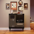 Garvee Wine Bar Cabinet with Tempered Glass Door & Rack, 30.7" Freestanding Modern Buffet Sideboard for Dining Room, Kitchen Coffee Bar & Liquor Storage Cabinet with Drawers and Glass Holder