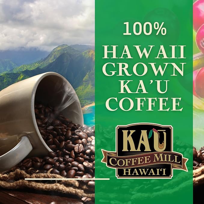 Ka'u Coffee Mill Washed Medium Roast Whole Bean Coffee - Bright Aroma - Plum & Citrus Notes - Handpicked & Washed Processed Hawaii Grown Arabica Beans - Gourmet Premium Small Batch - 8oz