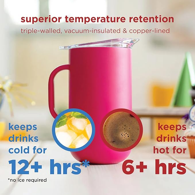 Served Premium Insulated Pitcher (2L/66oz) - Double Walled, Copper Lined Stainless Steel Pitcher with Lid - Vacuum Insulated Carafe for Hot Coffee, Tea, Iced Drinks, Water, Cocktails, and More