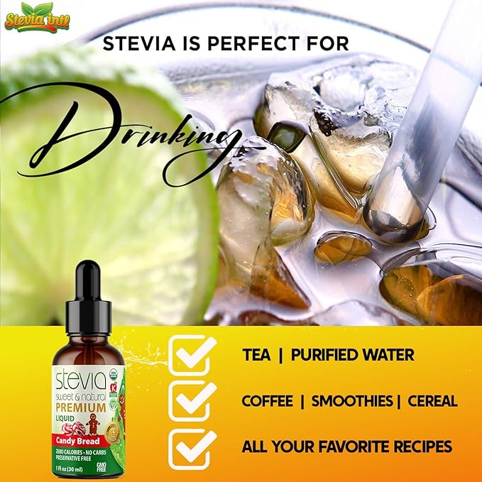 Candy Bread Premium Quality Stevia Drops | Organic Liquid Stevia |Best Sugar Substitute | 100% Pure Extract | All Naturally Sweet | Non-Bitter, 0 Calorie, NON-GMO, Diabetic & Keto Friendly (1oz)
