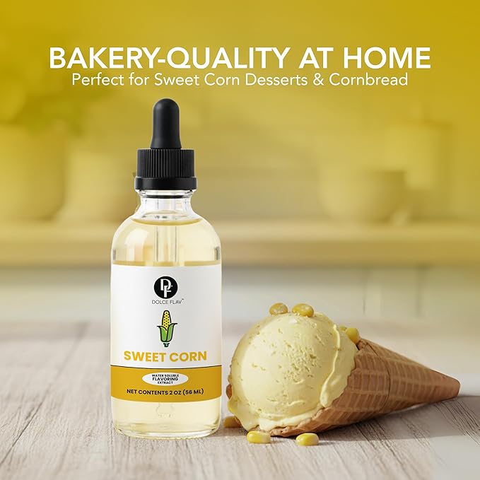 Dolce Flav Natural Sweet Corn Extract – 2 Ounce Water-Soluble Kosher, Sugar-Free, Concentrated Savory-Sweet Corn Flavor for Baking, Cornbread & Ice Cream, Includes Measured Dropper