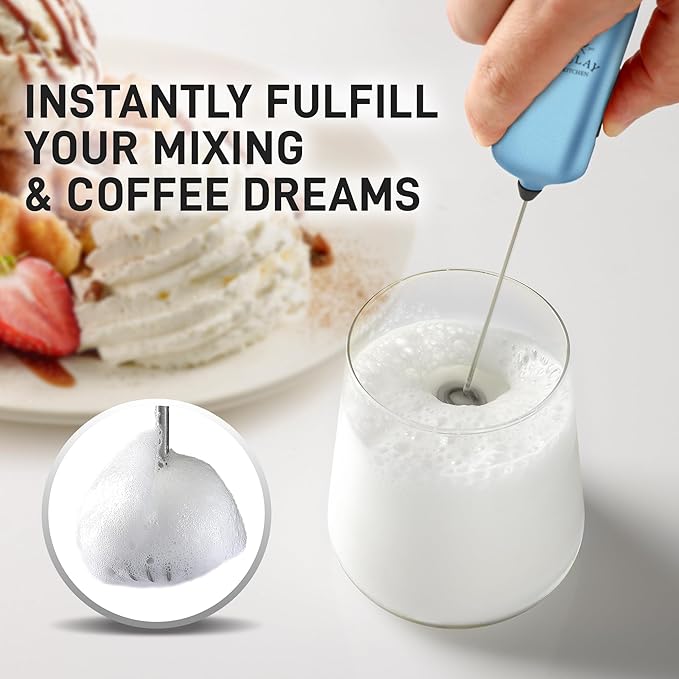 Mini & Mighty Milk Frother Wand – Powerful Handheld Coffee Frother, Battery Operated Drink Mixer – Compact Pocket Size – Detachable Whisk for Latte, Cappuccino, Matcha, Hot Chocolate – Cosmic Blue