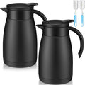 Uiifan 2 Pcs 25 Oz Thermal Coffee Carafe Stainless Steel Insulated Vacuum Coffee Carafes Double Walled Vacuum Thermal Pot Flask with Brushes for Keeping Cold Hot Tea Water Milk Home Office (Black)