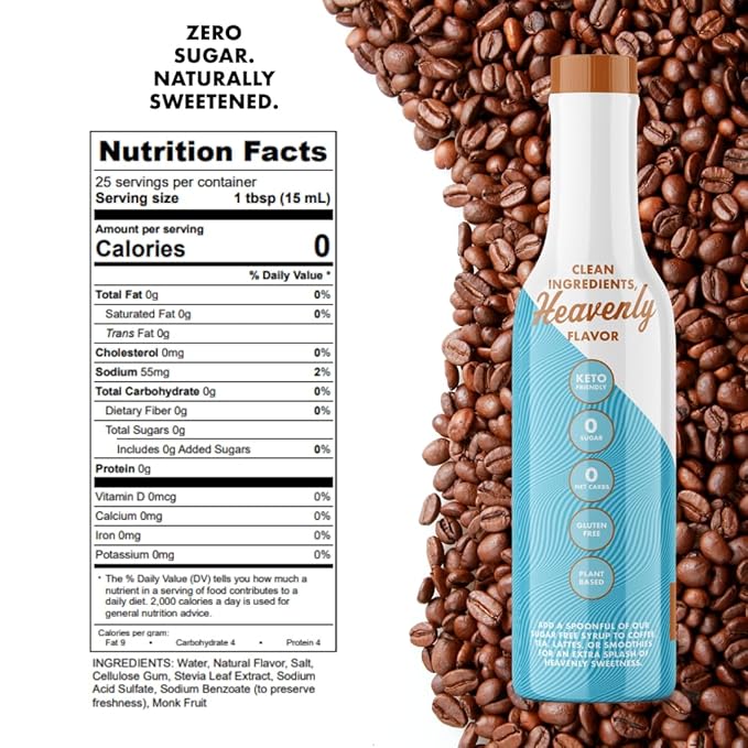 Sugar Free 3pk Salted Caramel Coffee Syrup - Stevia Based, No Sugar Alcohols or Sucralose, No Artificial Sweeteners, Natural Ingredients, Coffee Tea Cocoa Dessert, Keto Friendly, 3 Pack