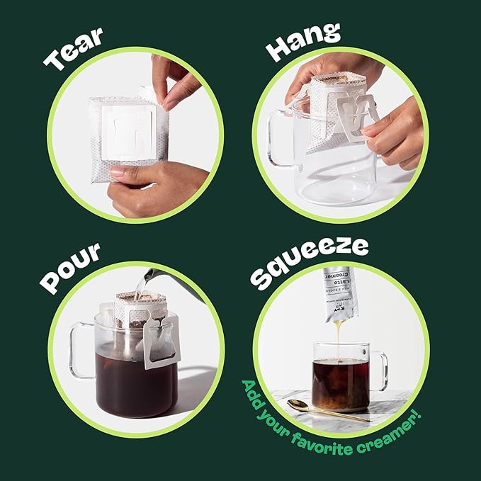 Copper Cow Coffee Pour Over Vietnamese Coffee Pouches + Sweetened Condensed Milk Creamers (8 Coffees & 8 Milk Creamers) | Vanilla Lattes, No Refrigeration Needed, Travel Friendly Ground Coffee