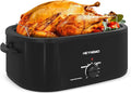 26 Quart Electric Roaster Oven with Visible & Self-Basting Lid, Large Turkey Roaster with Defrost Warm Function, Adjustable Temperature, Removable Pan Rack, Stainless Steel, Black