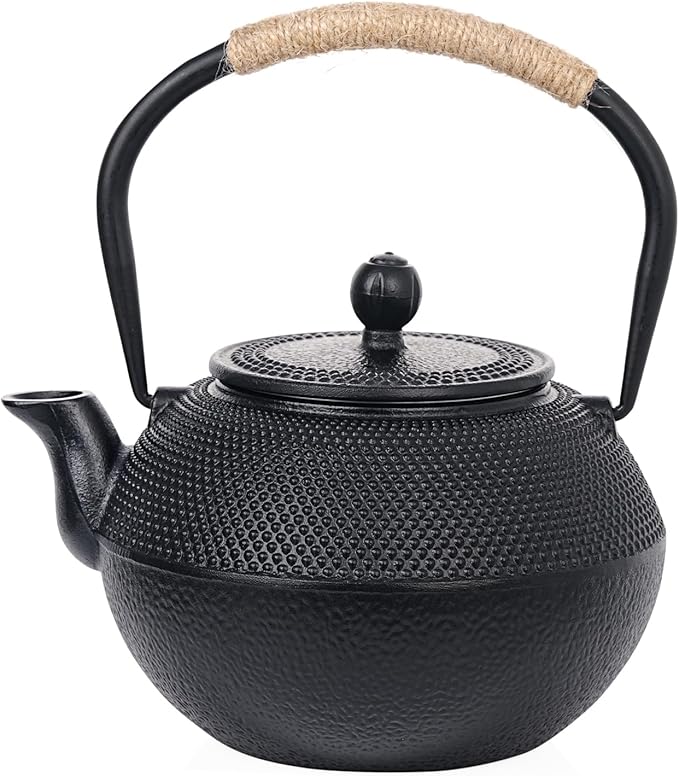 Sungmor Japanese Cast Iron Teapot - Traditional Tetsubin Tea Kettle with Stainless Steel Infuser, Heat Retaining Loose Leaf Teapot for Stove or Tea Ceremony, 42 oz/1200 ml, Black
