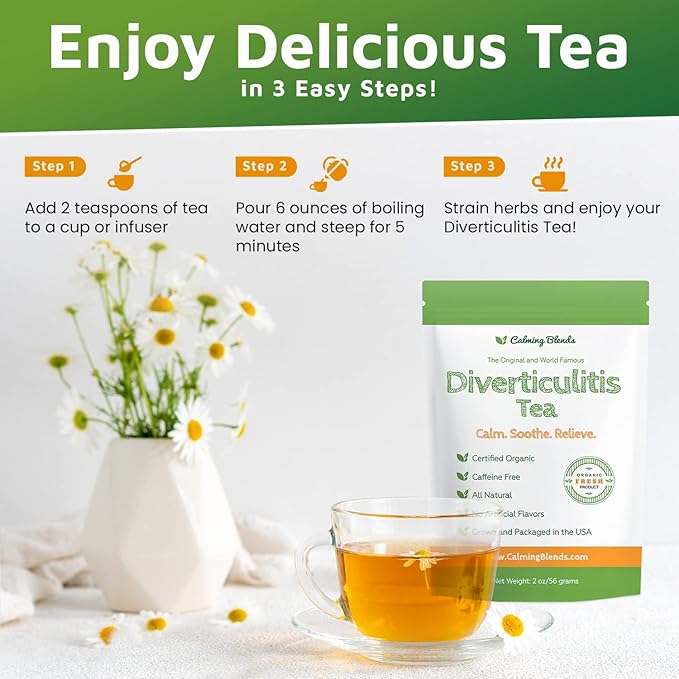 Calming Blends Diverticulitis Tea | Organic Loose Leaf Tea, Caffeine Free | 36 Cups | Made In USA