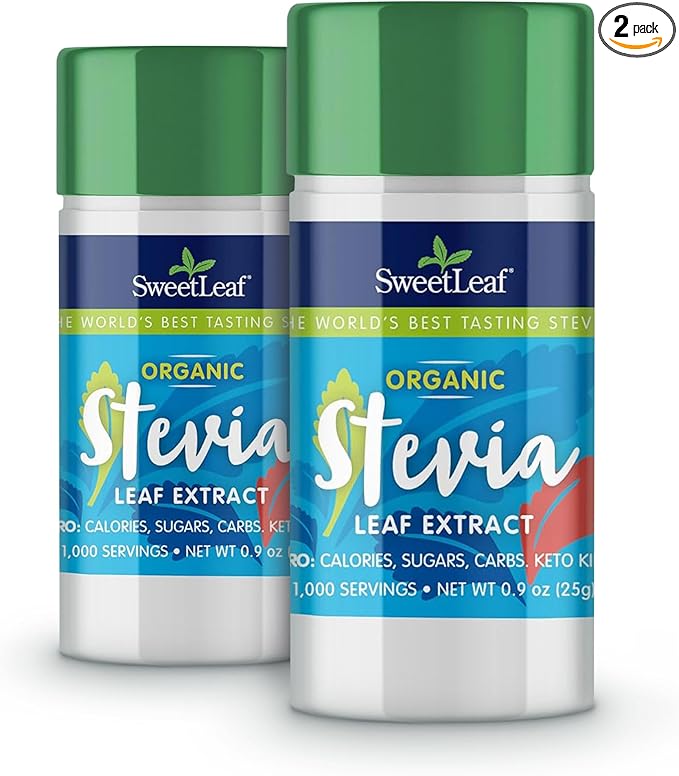 SweetLeaf Organic Pure Stevia Powder Shaker Jar - Zero Calorie Sweetener with Pure Stevia Leaf Extract, 1000 Servings per Container, No Additives, Sugar Free, Keto Friendly - 0.9 Oz (Pack of 2)