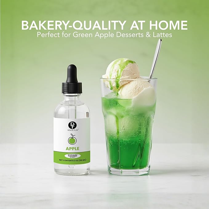 Dolce Flav Natural Apple Extract – 2 oz Water-Soluble Pure Apple Flavoring Drops for Baking, Drinks & Desserts | Highly Concentrated | Sugar Free | Allergen Free | Made in USA
