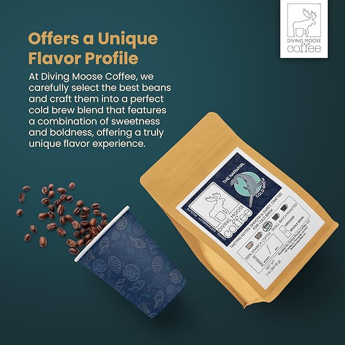 Diving Moose Coffee - The Narwhal Cold Brew Blend Medium Roast (32oz / 2 LB) - Lightly Sweet Specialty Grade Small-Batch Roasted to Order Smooth Not Bitter