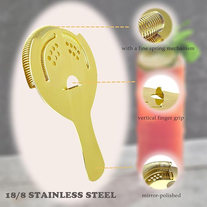 Cocktail Bar Tool Set Stainless Steel Includes Stirring Spoon, Hawthorne Strainer, Cocktail Jigger Bar Essential for Bartender