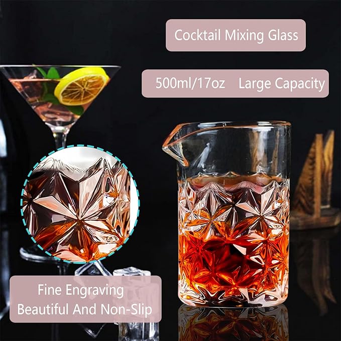 Professional 5-Piece Cocktail Mixing Glass Kit - Bar Set with Muddler, Spoon, Jigger, Hawthorne Strainer