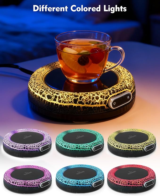 Smart Constant Warm Coaster, Volcano Warm Coaster,Coffee Mug Warmer,Home Desktop Ambient Light,Coffee Mug Warmer,Coffee Lover's Gift,4 Temperature Settings Available(Black)