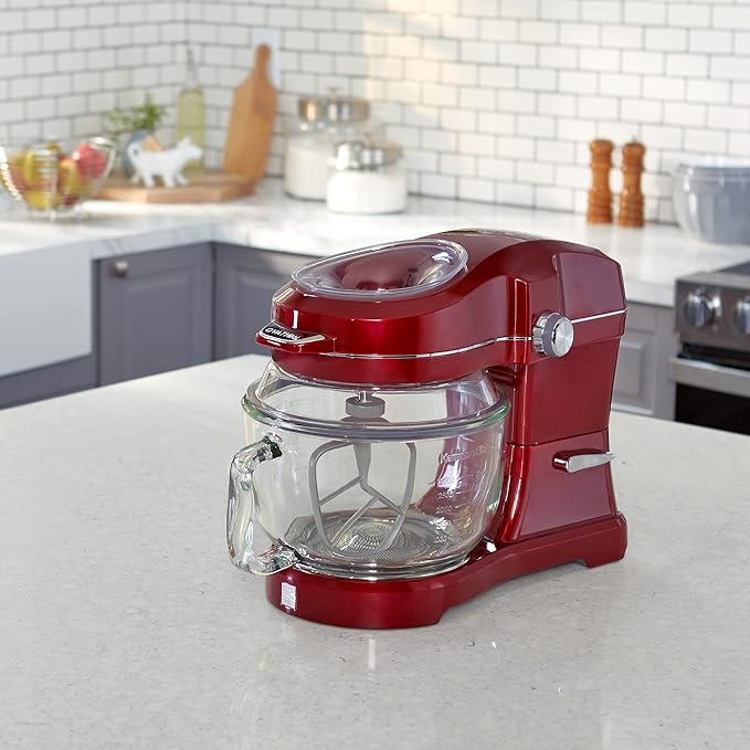 Kenmore 500W Oviation Stand Mixer - 10 Speed Mixing, Tilt-Head, Handheld Glass Bowl With Pouring Top Splash Guard, Flat Beater, Whisk, Dough Hook Attachments Countertop Kitchen Appliance, 5QT Red