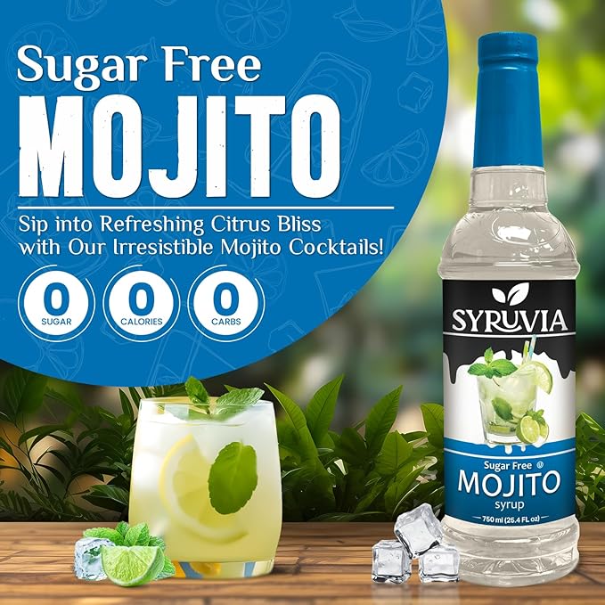 Syruvia Sugar Free Mojito Syrup, Flavored Syrup for Cocktails, Drinks, Lemonades, Iced Teas, and Desserts – 25.4 fl oz (Pack of 2)