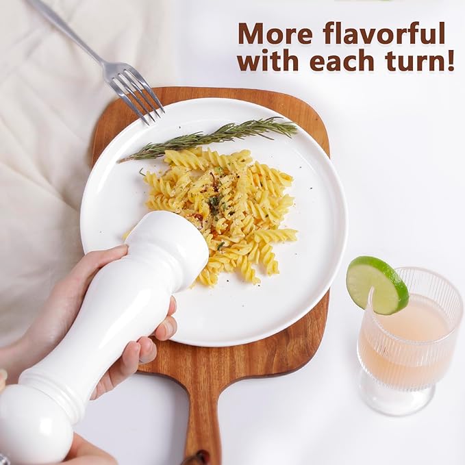 LHS Pepper Mill Grinder Salt Grinder, Arcylic Peppercorn Grinders with Adjustable Ceramic Grinding Core (8 Inch,White)