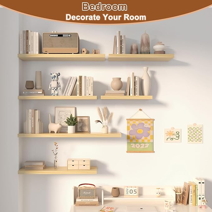 12 Inch Deep Floating Shelves for Wall 2 Pack Floating Shelfs Large Storage Space Wall Decor Display Shelf for Bathroom Living Room Bedroom Kitchen 36" W x 12" D x 1.2" H Natural Wood