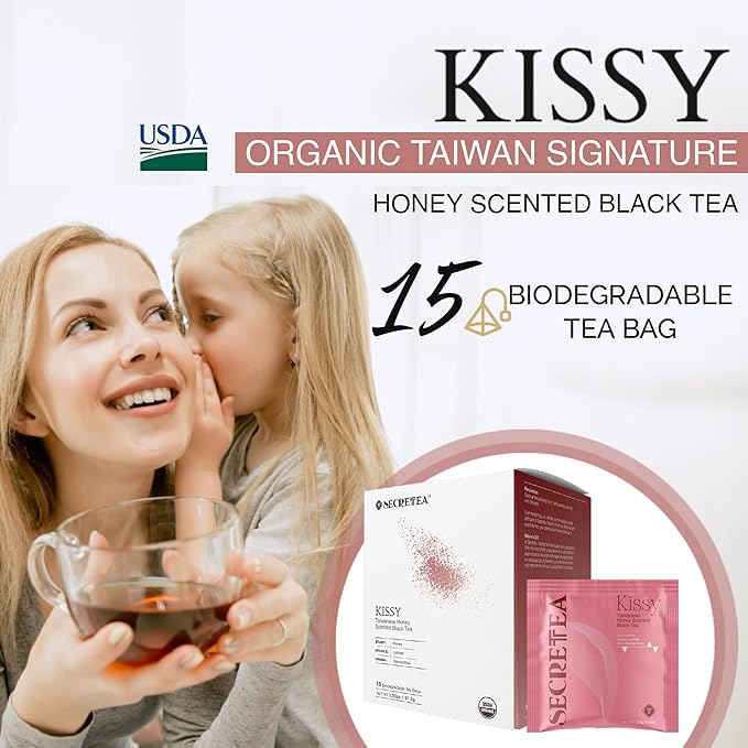 Organic TAIWAN Honey Scented Black tea bag |Sugar Free Good for Cold brew Tea | Natural Antioxidants, 15 Sachet Tea Bags | By T SECRETEA, Kissy