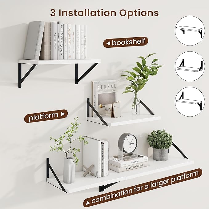 Axeman White Floating Shelves for Wall - 10 Inch Deep Floating Shelves Set of 2-16 Inch Wide x 10 Inch Deep White Wall Shelves for Living Room Bathroom Bedroom