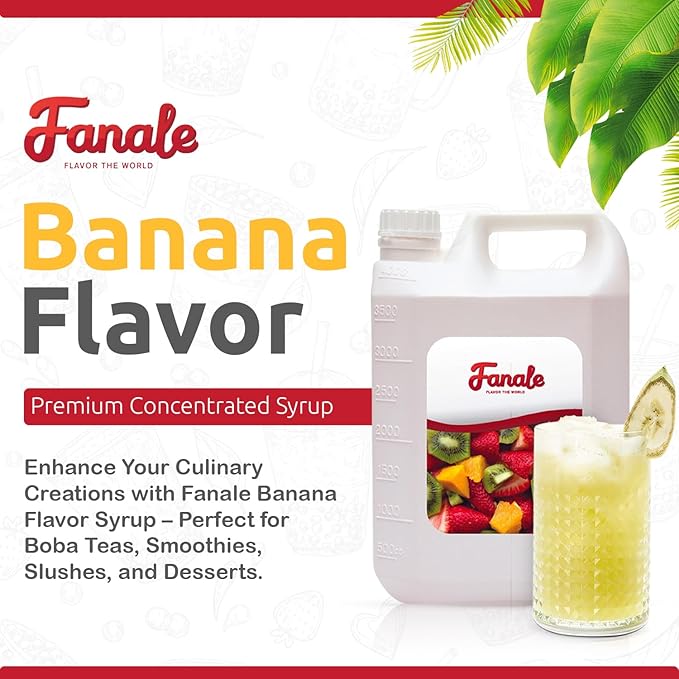 Fanale Premium Flavoring Concentrated Syrup for Bubble Tea 11 lb | Banana Flavor Syrup | for Boba Tea, Smoothies, Slushes, Desserts | 11lb | Pack of 4 | SRP280-CS