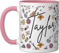 Girl Retro Taylor First Name Coffee Mug for Men Women Ceramic Mug, Pink/White