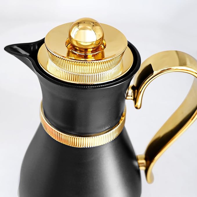 Insulated Thermal Coffee Carafe, 33 oz, Arabic-Style Coffee Pot,Insulated Carafe Flask for Coffee Hot Cold Drink Tea,Housewarming Ornaments (Black)