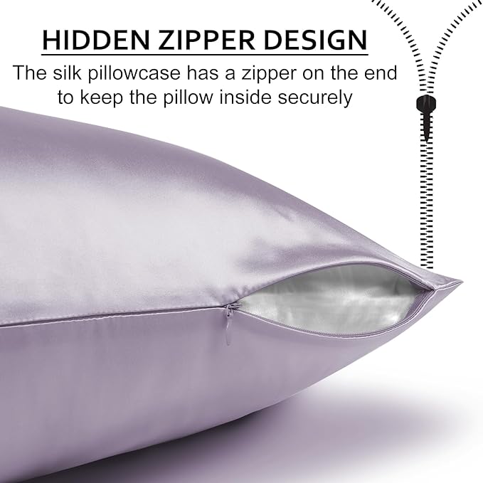 Ravmix Silk Pillow Cases with Zipper, 21momme Mulberry Silk Pillowcase for Hair Skin Health, Soft Smooth Breathable Cool Pillow Cover for Beauty Sleep with Gift Box 1PC(King 20"x36", Lilac)