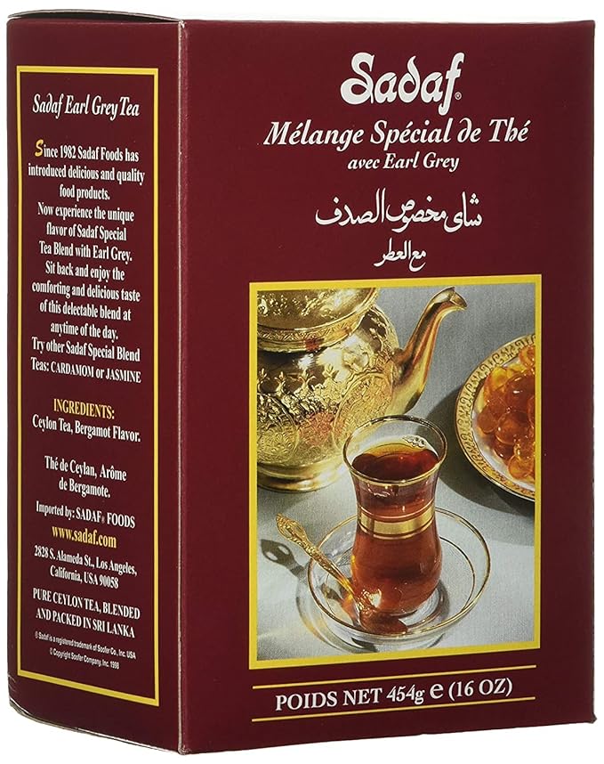 Sadaf Earl Grey Tea Loose Leaf Box 16 oz - Special Blend Earl Grey Ceylon Black Tea - Product harvested in Sri Lanka