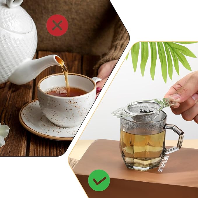 8 Pcs Mesh Tea Filter Strainers, 304 Stainless Steel Loose Tea Infuser Strainer with Petal Handles and Drip Bowl for Juice Coffee Filter, Sliver, 2.5 Inch