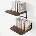 Deep Wall Shelves 12"W x 12"D Engineered Wood Floating Shelves for Wall, Sturdy Metal Bracket Bookshelves Home Decor Storage for Living Room Bedroom Bathroom Kitchen, Set of 2, Walnut Finish