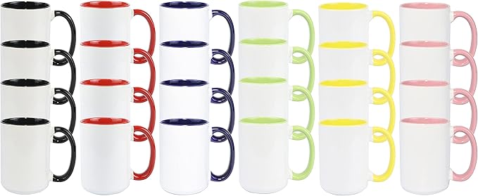 Ceramic 15oz Sublimation Coffee Mug, 6 Assorted Colors Option #1, Case of 24