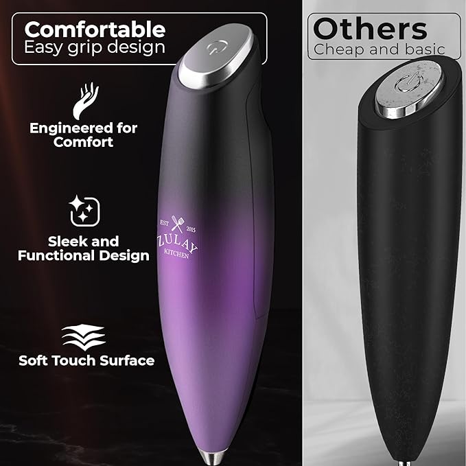 Zulay Kitchen Patented Tornado Triple Whisk Milk Frother with 4 Duracell Batteries – Handheld Foam Maker for Coffee, Lattes, Matcha & Hot Chocolate – Rich, Creamy Froth in Seconds