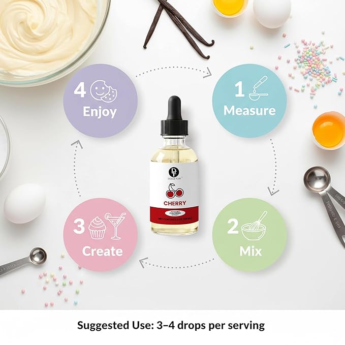 Dolce Flav Cherry Extract – 2 Ounce Oil-Soluble Kosher, Sugar-Free, Concentrated Fruity Flavor for Candy, Chocolates & Desserts, Includes Measured Dropper