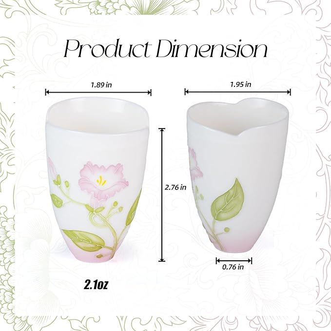 KAMMAK Ceramic Tea Cups Small, Cute Vintage Coffee Cup Set of 2, Porcelain Teacups Espresso Mug, 2.1oz Hand Painted Chinese Afternoon Tea Party Mugs, Birthday Gift for Women Men, Yuni Feizi