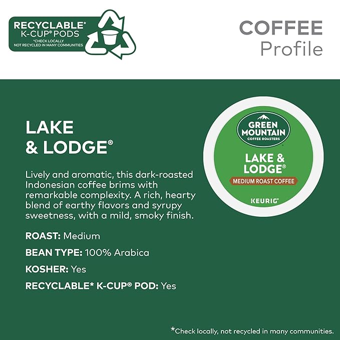 Green Mountain Coffee Roasters Lake and Lodge Blend Keurig Single-Serve K-Cup pods, Medium Roast Coffee, 96 Count