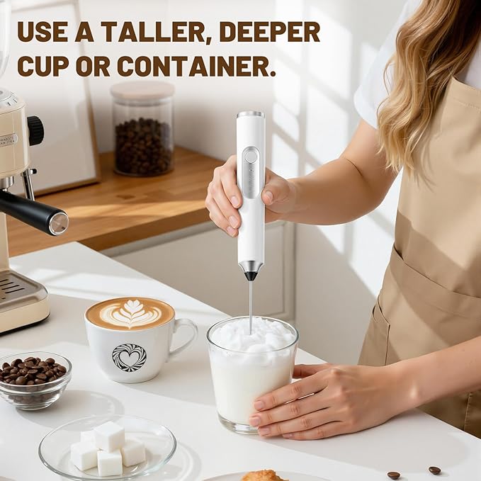 BEoffer Milk Frother Handheld + Stand Rechargeable 2000mAH Power Frother Wand Electric Foam Maker with 2 Stainless Whisks 3 Speeds Drink Mixer Coffee Frother for Latte, Cappuccino Matcha Hot Chocolate