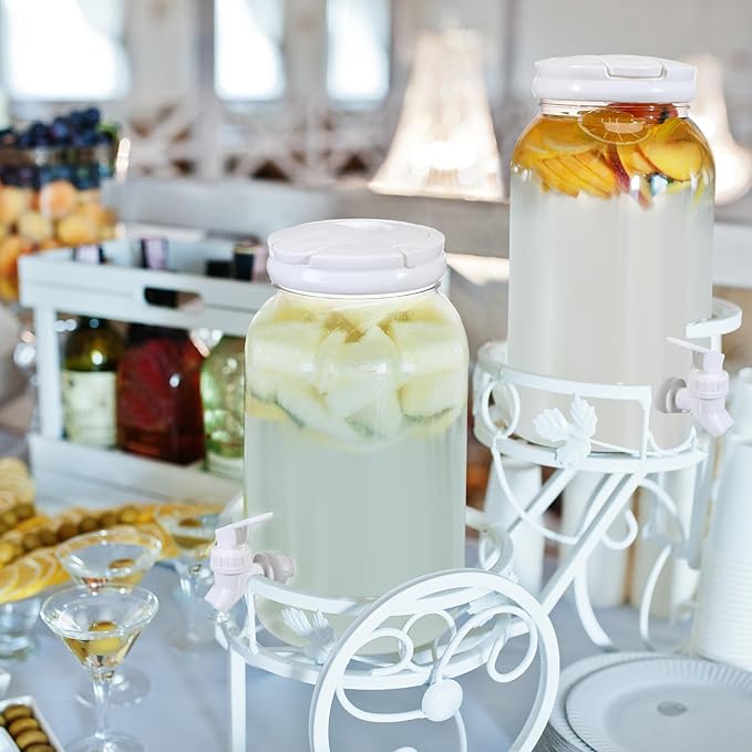 Havawish 2 Pcs 1 Gallon Plastic Beverage Dispenser with Spigot Clear Summer Kitchen Fridge Drink Dispenser for Parties Lemonade Juice Tea Beer Cold Water(White,Cylinder)