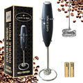 Cafe le Rou Milk Frother Handheld Battery Operated -* DOUBLE WHISK * with Stand. Batteries included. Electric Foam Maker, Drink Mixer with Stainless Steel Whisk