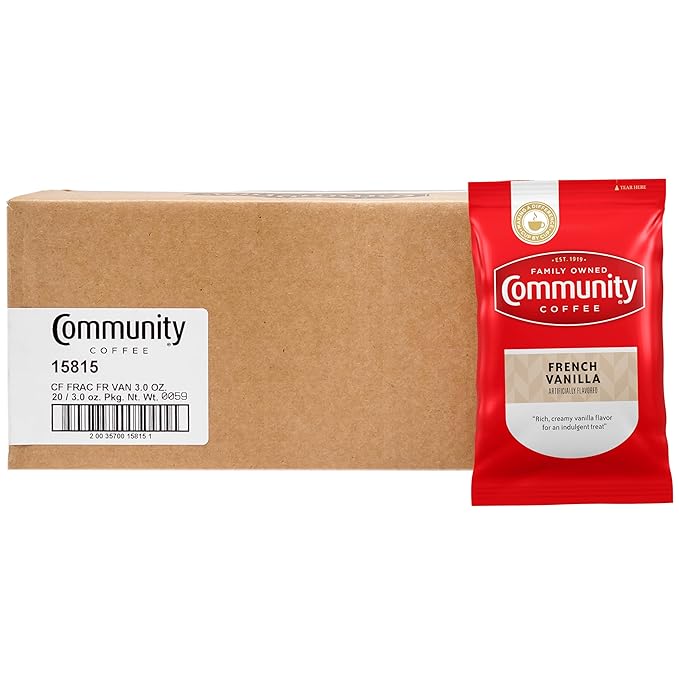 Community Coffee French Vanilla Flavored, Medium Roast Pre-Measured Coffee Packs, 3.0 Ounce Each (Box of 20)