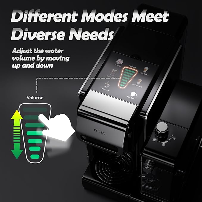 PULZO Espresso Machine with Integrated Automatic Milk Frother, capsule coffee maker for K*cup capsule/Ne*s Original/ground coffee, One Touch Latte & Cappuccino